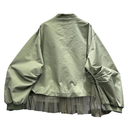 🍒Womens zipper cardigan Jackets v-neck loose fit casual outerwear long sleeve high street spring loose fit pockets and frills detail mixed media fashion clothing   You Will Be Frilled With This And Your Friends Will Be Green With Envy