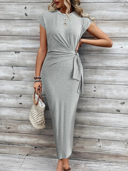 🍒Round neck striped dress long outfits for women summer fashion wear clothing high-end smart casual tie waist  outfit Play Smart And Look Smart In Smart Casual Stripes Sign This Line