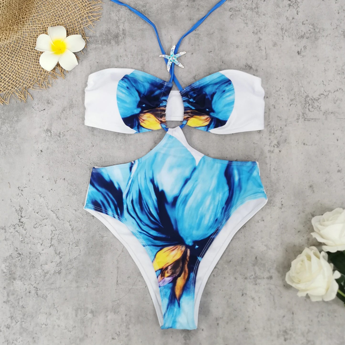 🍒One piece swim suit beach wear with coral and seashell print bikini and sarong set beach wear for women Sea Sure Set