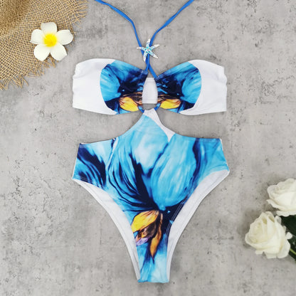 🍒One piece swim suit beach wear with coral and seashell print bikini and sarong set beach wear for women Sea Sure Set