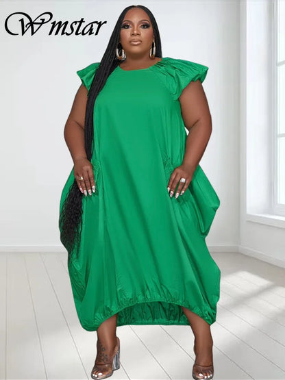 🍒Plus size dresses for women loose pockets solid maxi dress summer fashion clothes smart casual wear women Bag A Bag