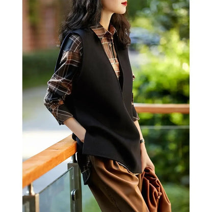 🍒Knit waistcoat for women long sleeveless jacket vest solid outerwear fashion outdoor clothing spring autumn wear