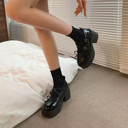 🍒Women’s fashion footwear round toe high heels bow and buckle solid thick heel pumps comfortable Mary Jane shoes Buckle Up For These Bow Beauties