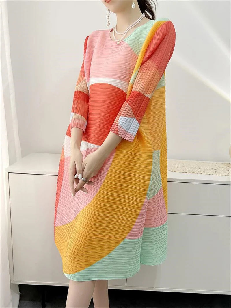 🍒Womens dresses evening  beautiful printed pleated outfit summer plus size fashion loose long female fashion