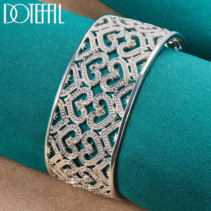 🍒925 Sterling silver bangle big 28mm heart bracelet silver woman's jewellery wedding engagement fashion party wear jewellery Wear Your Heart On Your Sleeve