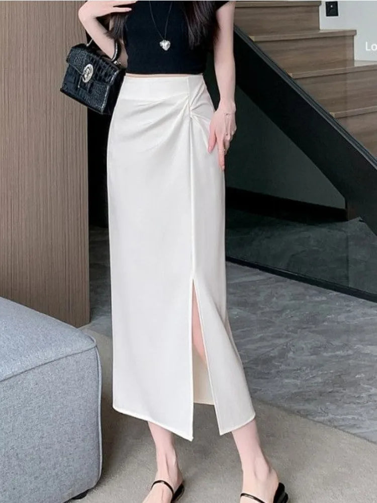 🍒Skirts for women solid high waist skirt outfit one piece fashion streetwear split bodycon  Y2k occasion midaxi fashion party wear Gather Style In A Split Second