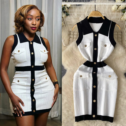 🍒knitted mini dress bodycon  sleeveless outfit shirt dress smart casual knitwear women summer fashion