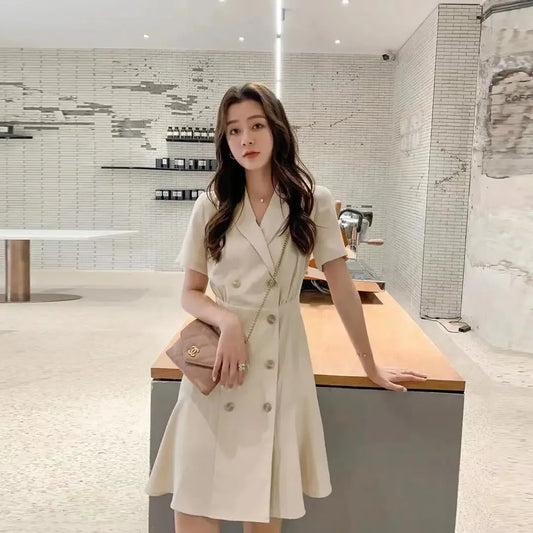 🍒Blazer dress black formal occasion wear women short sleeve casual mini one piece  dress office wear smart casual clothing A-BLAZE-r ing Cool Dress