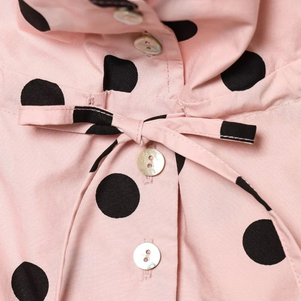 🍒Polka dot fashion pink Jackets spring/summer clothing printed loose cover up jacket top with stand collar chic casual clothing with drawstring detail  Bring Spring Sweet Thing