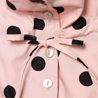 🍒Polka dot fashion pink Jackets spring/summer clothing printed loose cover up jacket top with stand collar chic casual clothing with drawstring detail  Bring Spring Sweet Thing