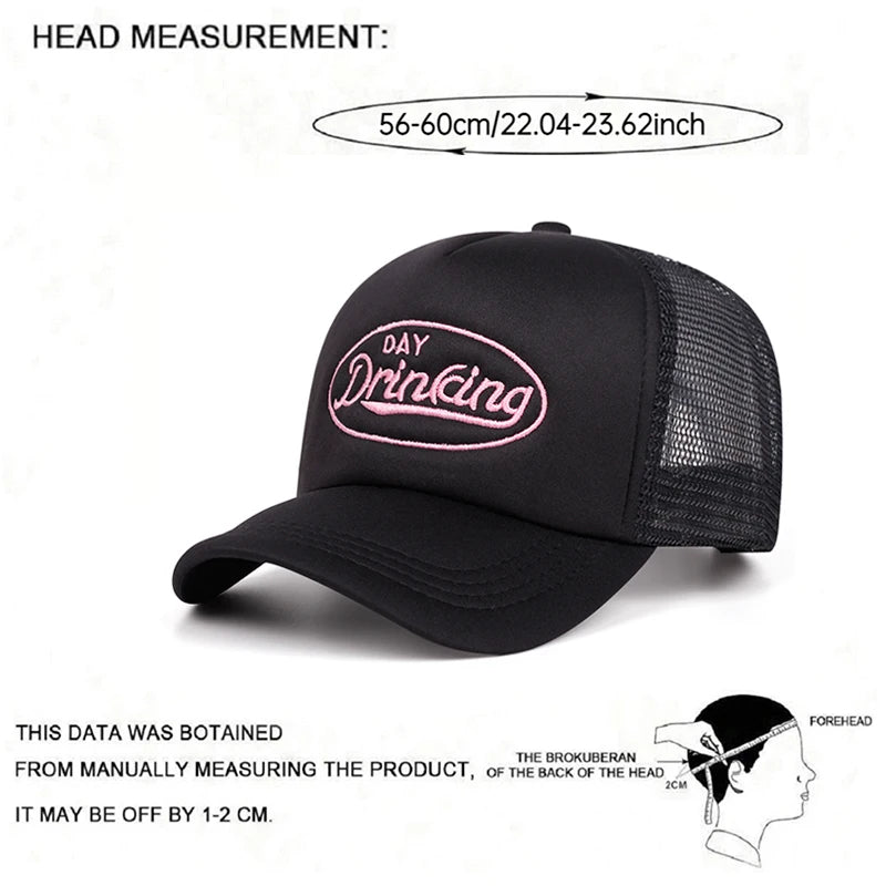 🍒Motif baseball hat Fashion  Simple (day drinking) lettering truck hat daily unisex snap back hat leisure sunshade mesh cap