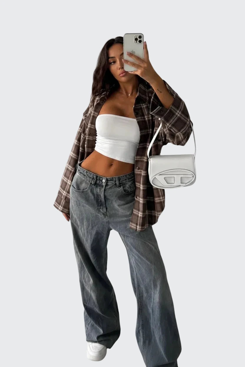 🍒Women's spring shirt Jacket checkered short-sleeved pocket retro luxurious chic trendy minimalist fashion check blouse designer comfy style clothing Dont Be Stale Mate Get This Checkers