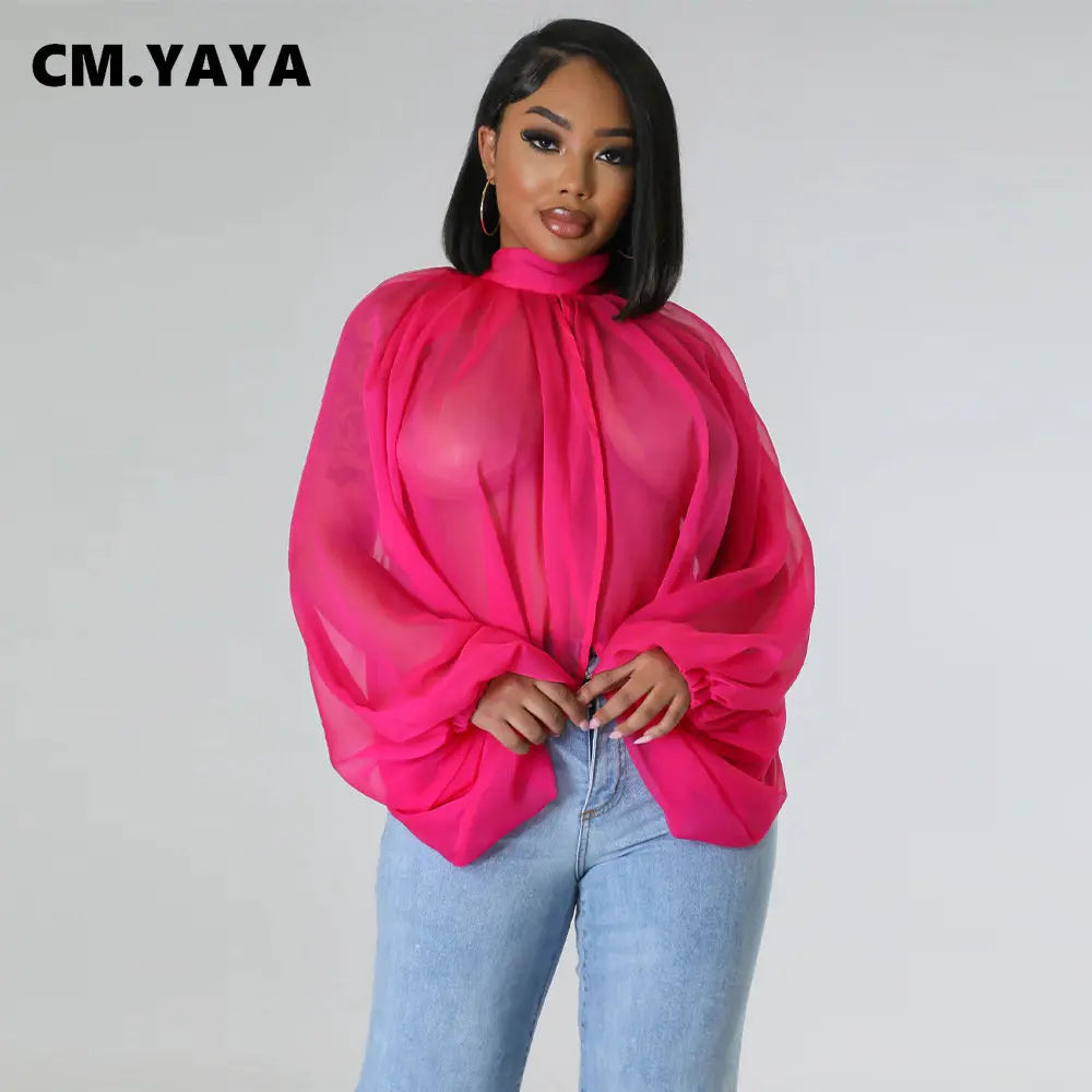 🍒Colourful chiffon blouses plus size printed front split blouse fashion batwing loose fitting see though top with puff sleeves party night club blouses shirt for women OPEN Up Your Armoire to A Cool BLOUSE