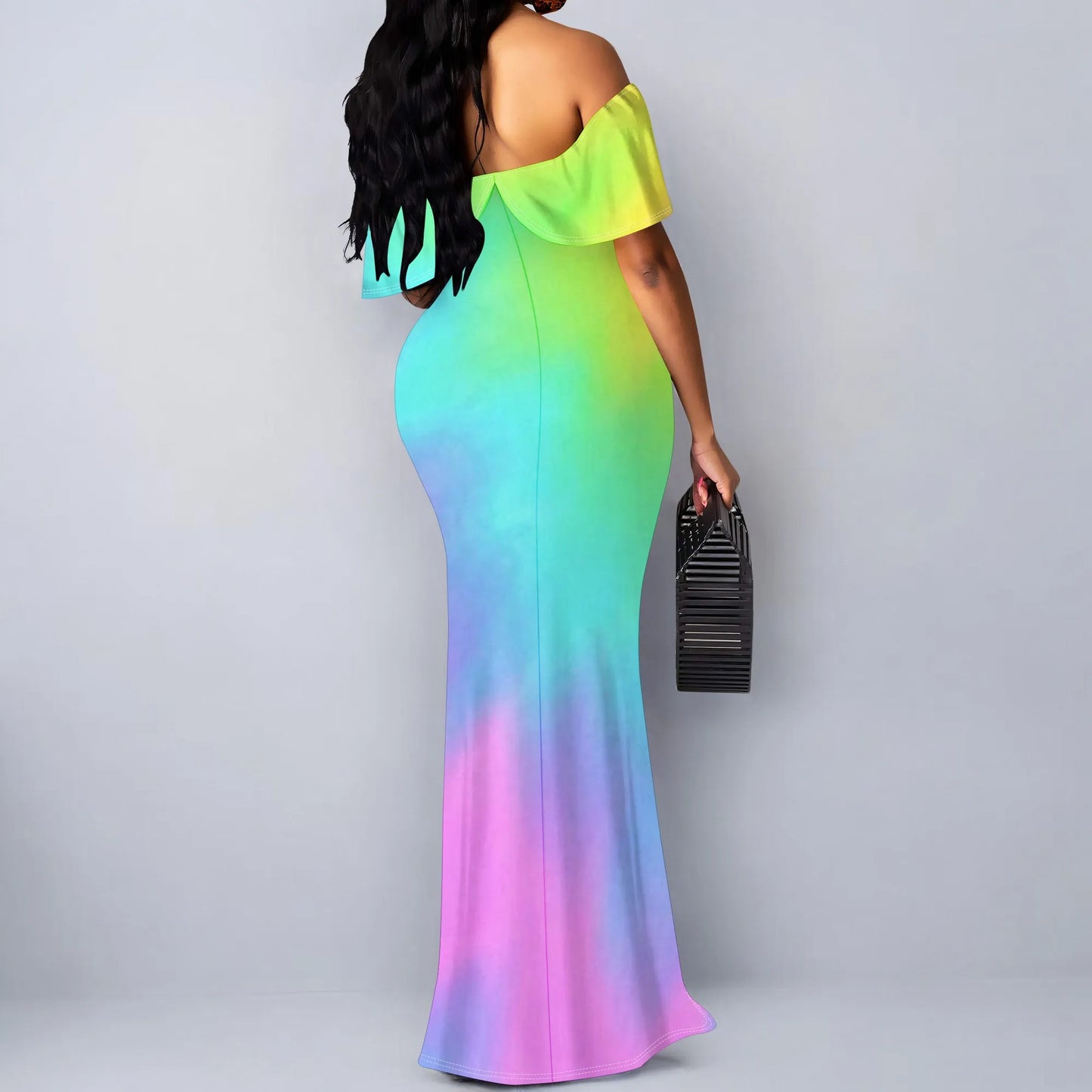 🍒Off shoulder maxi dress gradient color outfit summer party occasion clothing women’s summer wear bodycon beachwear S-3XL Colour Confident Contour