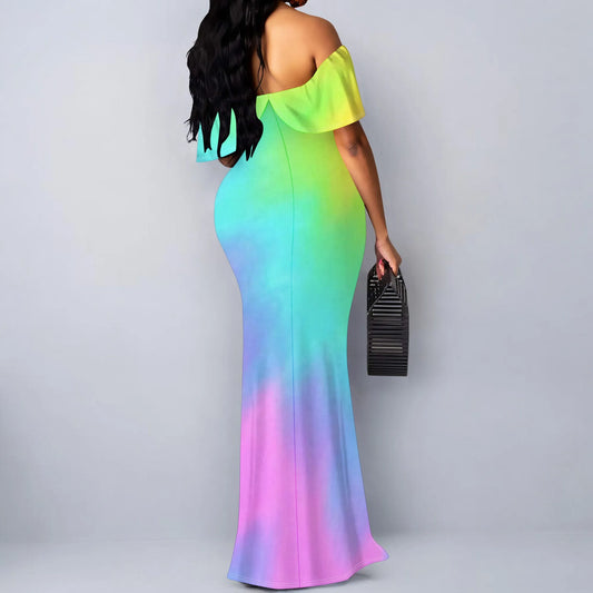 🍒Off shoulder maxi dress gradient color outfit summer party occasion clothing women’s summer wear bodycon beachwear S-3XL Colour Confident Contour