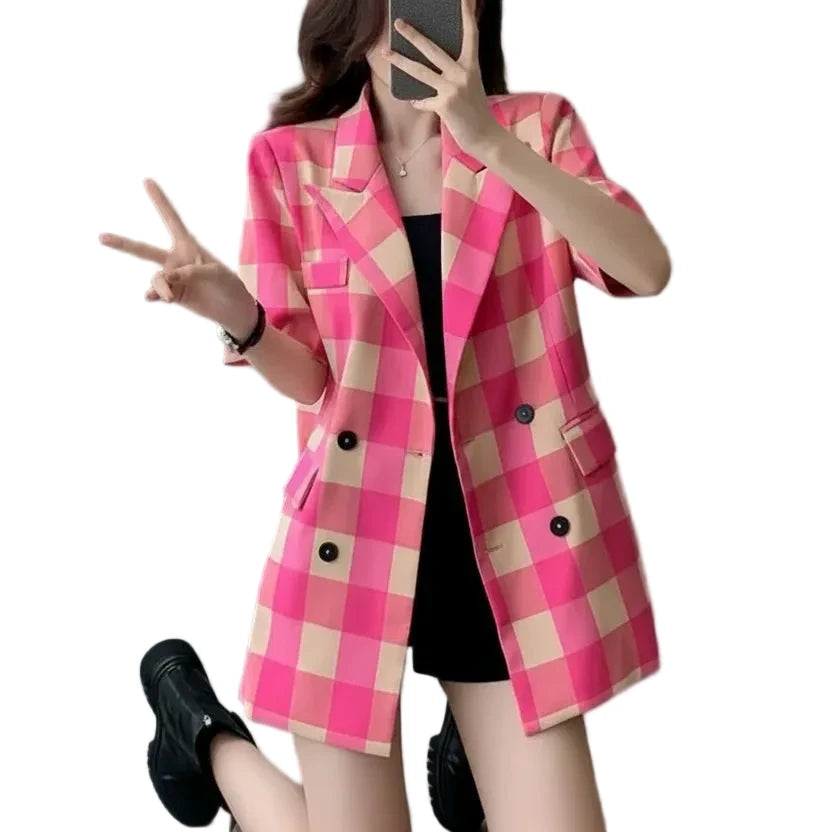 🍒Spring summer blazer light luxury high-end blazer women's check fashion jacket loose fit design suit top smart casual clothing for women   Check Out This Hottie