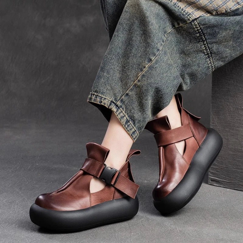 🍒Buckle leather shoes thick sole non slip oxford booties hollow buckle leather fashion comfortable Increase non-slip footwear Don’t Slip Up On These Non slips Slip These In Your Basket