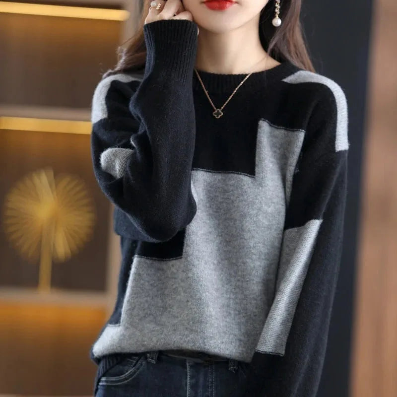 🍒Crewneck tops Jumper women's sweater trendy clothes  knitted fashion pullover monochrome clothing Look Chrome In Mono