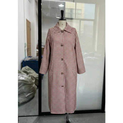 🍒Women plaid long coat check long sleeve fashion chic lapel single brested jacket loose with pockets daily commuter streetwear outerwear Bounce Check