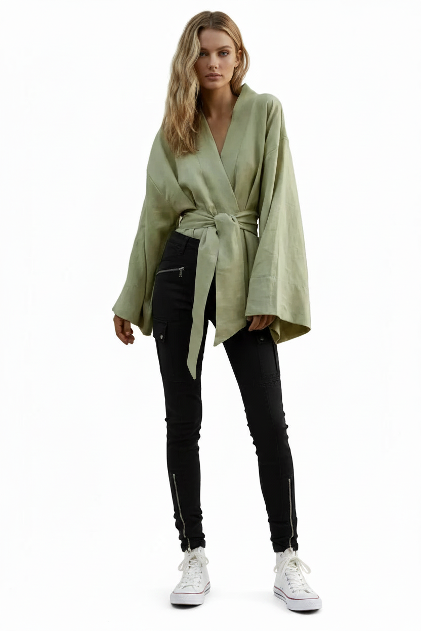 🍒Long sleeve v neck mini dress with tie wrap around style comfy loose cardigan outfit Do I Need To Change When I Get In Cool kinda Thing