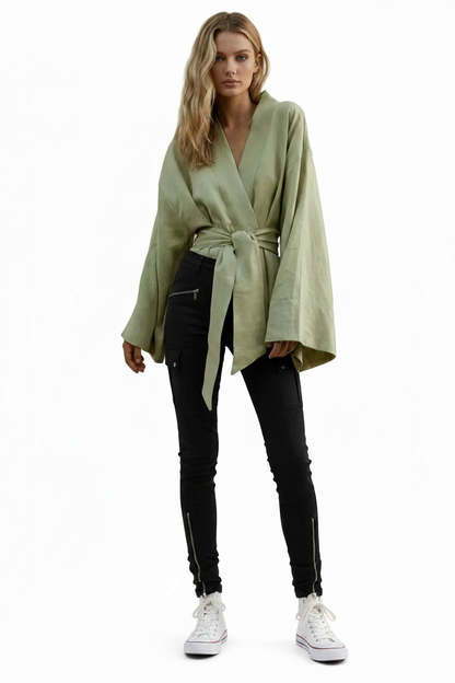 🍒Long sleeve v neck mini dress with tie wrap around style comfy loose cardigan outfit Do I Need To Change When I Get In Cool kinda Thing