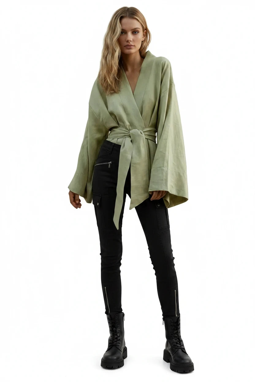 🍒Long sleeve v neck mini dress with tie wrap around style comfy loose cardigan outfit Do I Need To Change When I Get In Cool kinda Thing