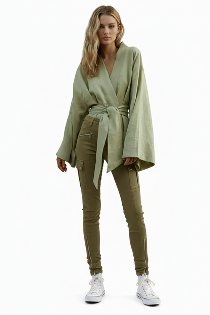 🍒Long sleeve v neck mini dress with tie wrap around style comfy loose cardigan outfit Do I Need To Change When I Get In Cool kinda Thing
