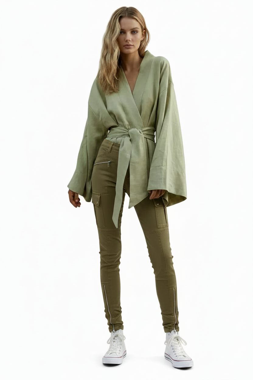 🍒Long sleeve v neck mini dress with tie wrap around style comfy loose cardigan outfit Do I Need To Change When I Get In Cool kinda Thing