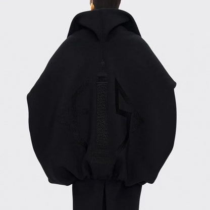 🍒Oversized zipped coat women's fashion solid color long sleeve casual drawstring jacket black designer style spring autumn clothing   Big Up To Oversized Cool