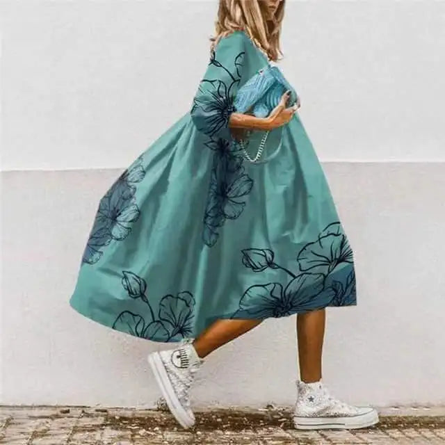 🍒Dresses for women loose colour printed fashion smart casual clothing party vacation womens bohemian beach dress