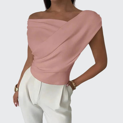 🍒Fashion office wear female slash neck top sleeveless one shoulder top for women elegant summer shirt white black off shoulder top holiday wear blouses smart casual vacation clothes Make No Mistake Close This Drape