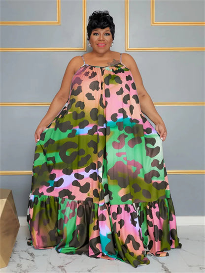 🍒Plus size animal print dress summer clothing floral outfit colourful full length smart casual women maxi dresses chiffon material a-line Animate Your Animal