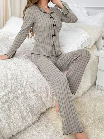🍒Two-piece loungewear sleepwear set women suitable for homewear clothes smart casual fashion leisure outerwear Make A Bee-line For This Bow Line
