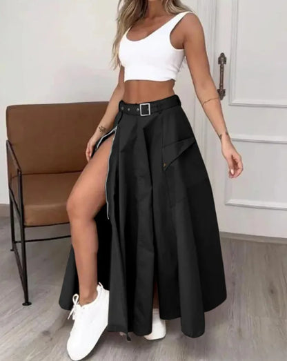 🍒Elegant maxi  skirts for women clothing trend 2025  smart casual clothing spring summer high waist Irregulur  zipper pockets female fashion wear Maxi ~mum Style With Comfort