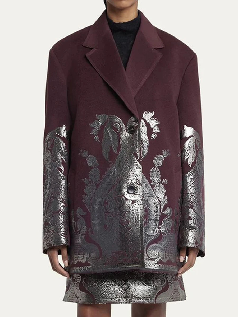 🍒Designer blazer for women brocade printed jacket winter spring notched collar coat long sleeve casual office fashion occasion wear party wear clothes Stamp Your Fashion