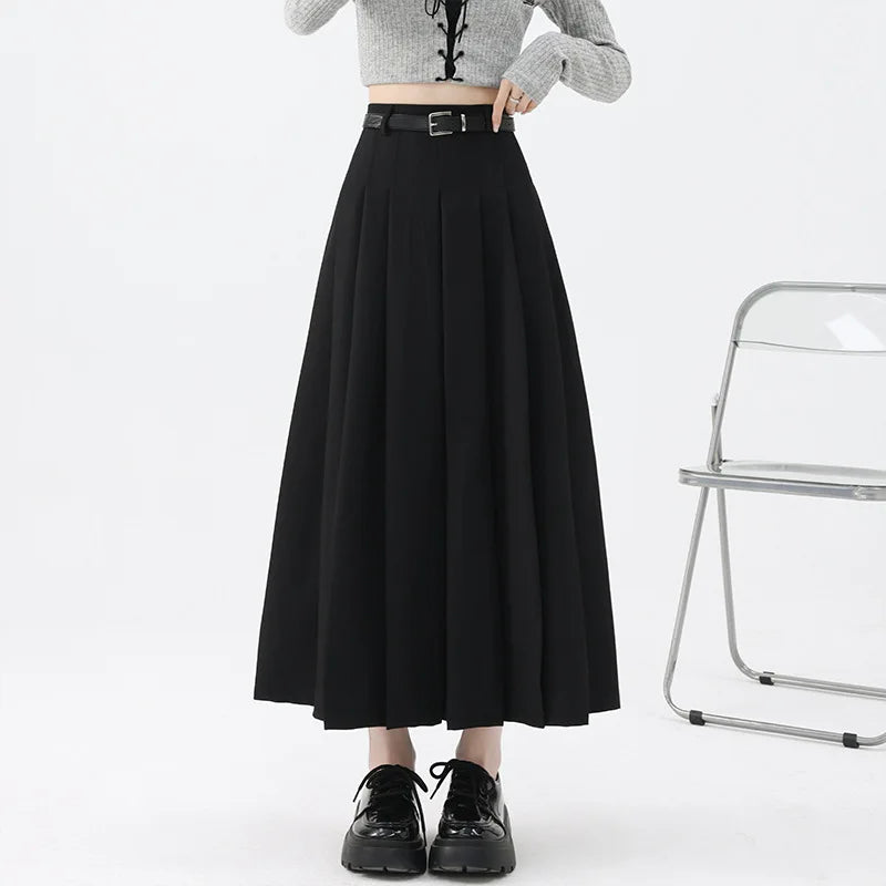 🍒Pleated maxi skirt fashion for women elegant wear with belt vintage  pleated clothing female fashion streetwear Com-PLEATly Cool