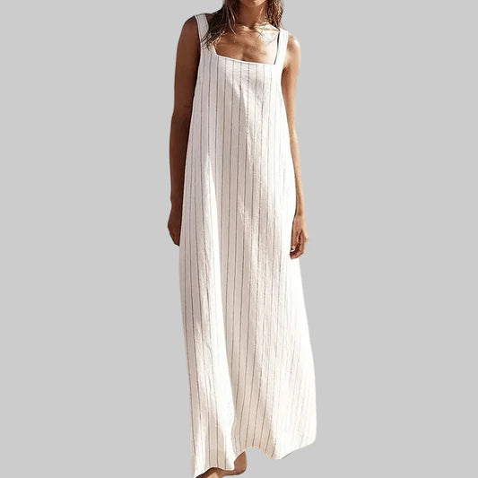🍒Casual square maxi dress style long striped outfit wornen straps square neck beachwear clothing elegant loose sundress