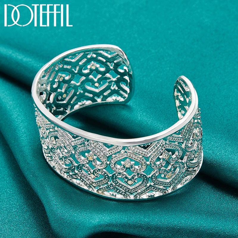 🍒925 Sterling silver bangle big 28mm heart bracelet silver woman's jewellery wedding engagement fashion party wear jewellery Wear Your Heart On Your Sleeve