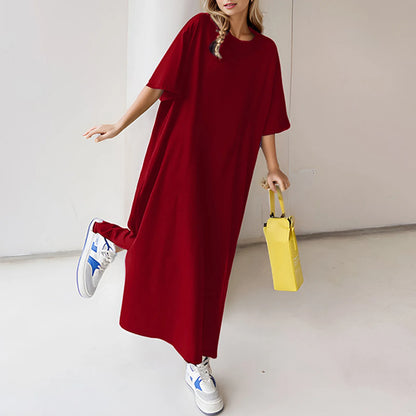 🍒Plus size loose dresses t-shirt dress lounge wear short sleeve outfit long maxi oversized summer fashion beach sundress up to 3XL Best Basics