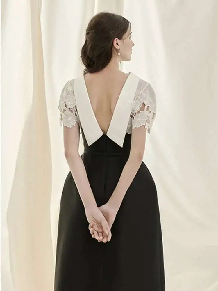 🍒Women's lace crochet dress backless summer fashion outfits trendy mixed media fashion high waist dress party occasion wear Laced With Clasic Style