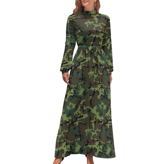 🍒Military camoflauge dress high waist outfit bohemian chic long-sleeve maxi stylish smart casual clothing women Camodel Camo