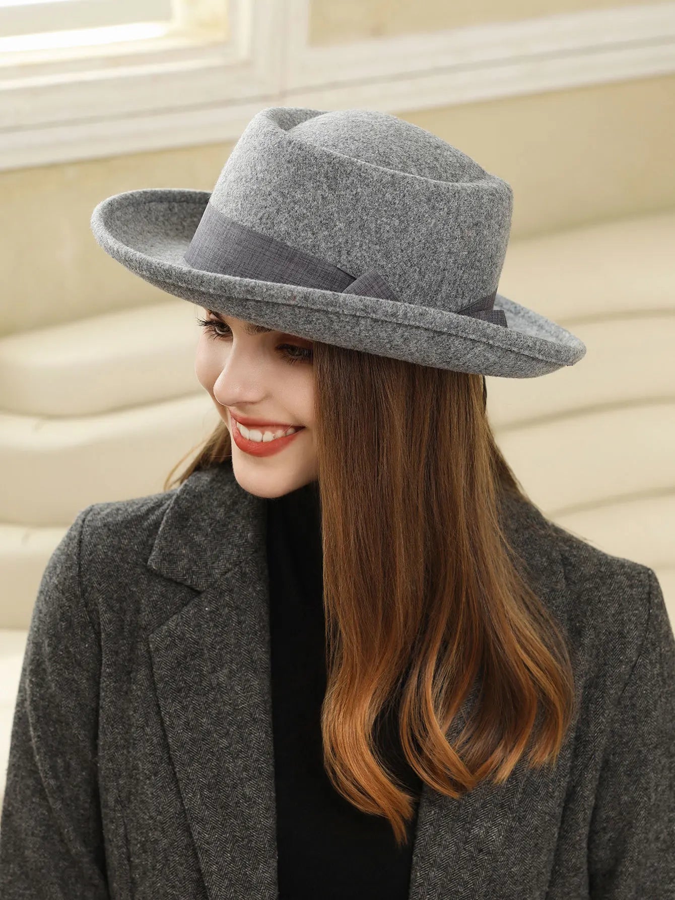 🍒Women's fall and winter hat wool felt fedora with side bow classic italian style hat rolled brim flat top fashion headwear  FED Up with DORA stealing your HATS get this and hide in your cool closet
