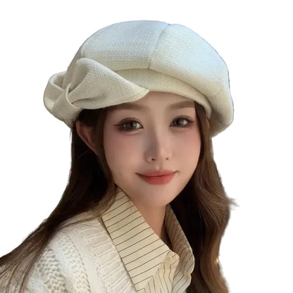 🍒Painter hat versatile octagonal hat niche warm fashionable head wear for women vintage designer beret bow detail soft fit smart casual accessorie for women Bop On A Bow And Bold The Cold