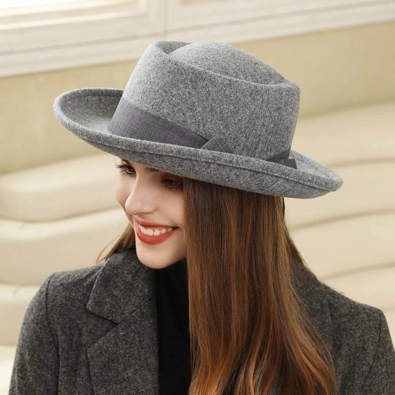 🍒Women's fall and winter hat wool felt fedora with side bow classic italian style hat rolled brim flat top fashion headwear  FED Up with DORA stealing your HATS get this and hide in your cool closet