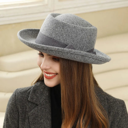 🍒Women's fall and winter hat wool felt fedora with side bow classic italian style hat rolled brim flat top fashion headwear  FED Up with DORA stealing your HATS get this and hide in your cool closet