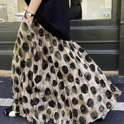 🍒Spot maxi skirt high waisted holiday beach wear women fashion a-line print tie dye style smart casual summer clothing Spacious Spot On Skirt
