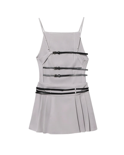 🍒Women's pleated mini dress backless square neck design with belts spaghetti straps low waist solid colour summer chic clothes party occasion wear Bag A Bargin Backless