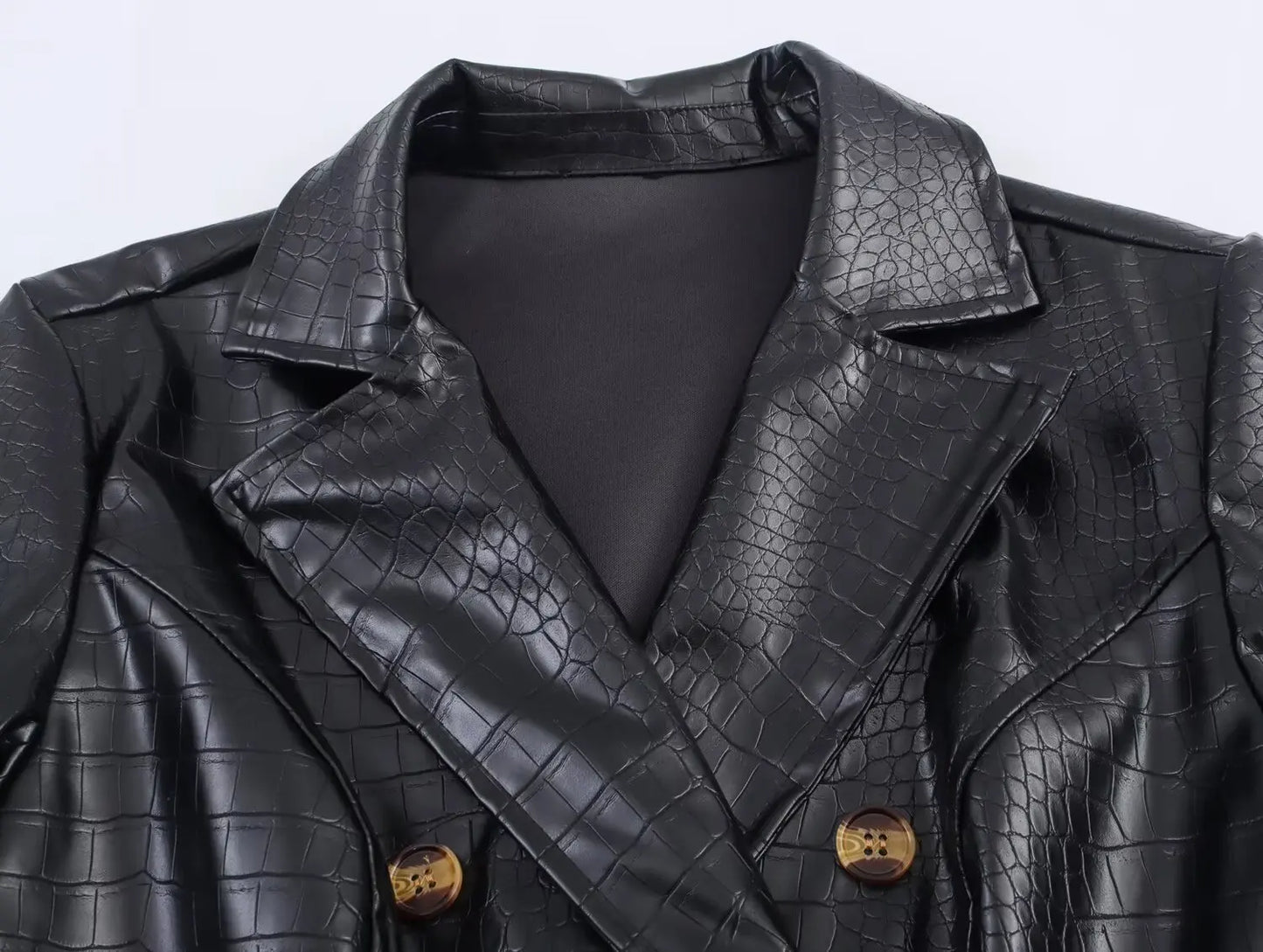 🍒Extra long faux leather trench coat vintage maxi luxury pu double breasted black designer outerwear clothing smart casual Crocodile Style