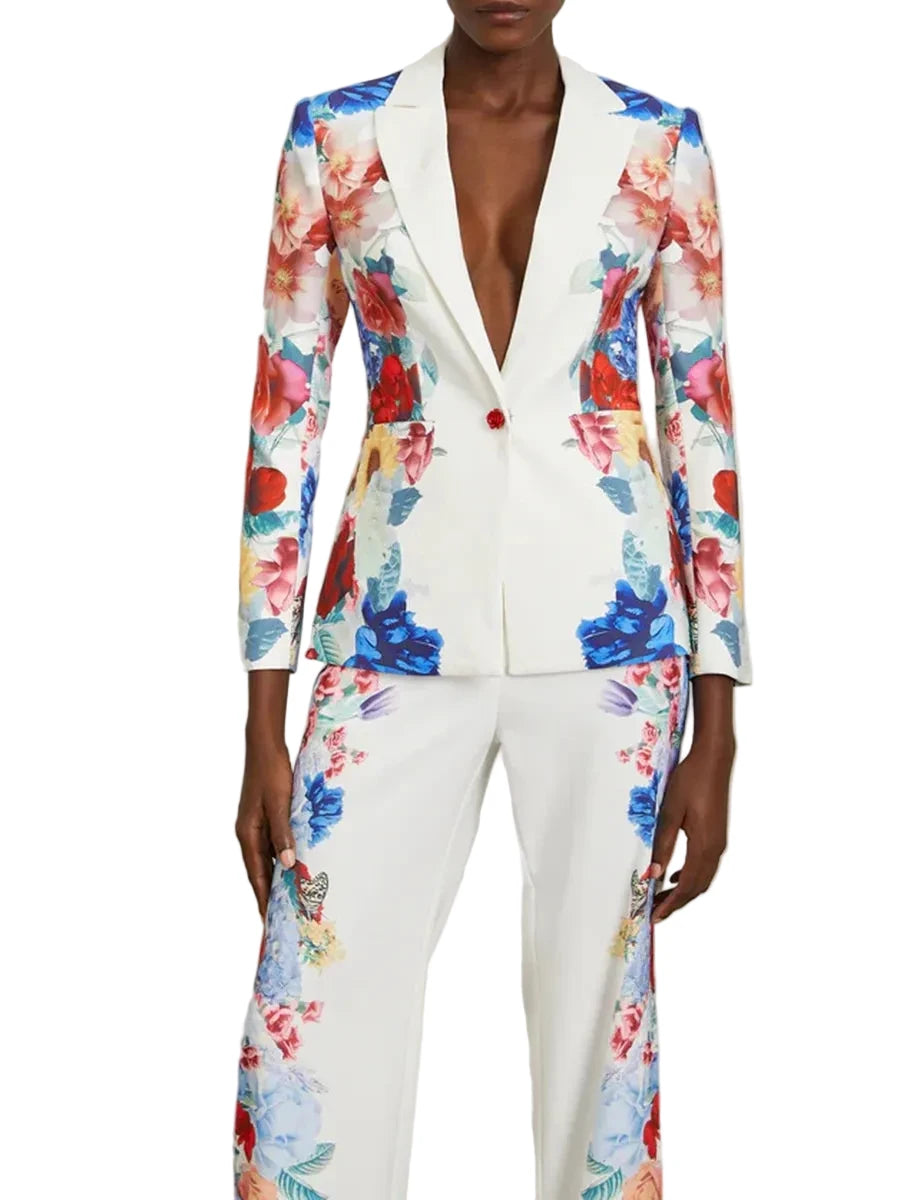 🍒Printed two piece pant set for women lapel long sleeves jacket  blazer and high waist wide leg trouser set floral fashion occasion wear party wear  keep aSIDE of FLORAL and SUITs