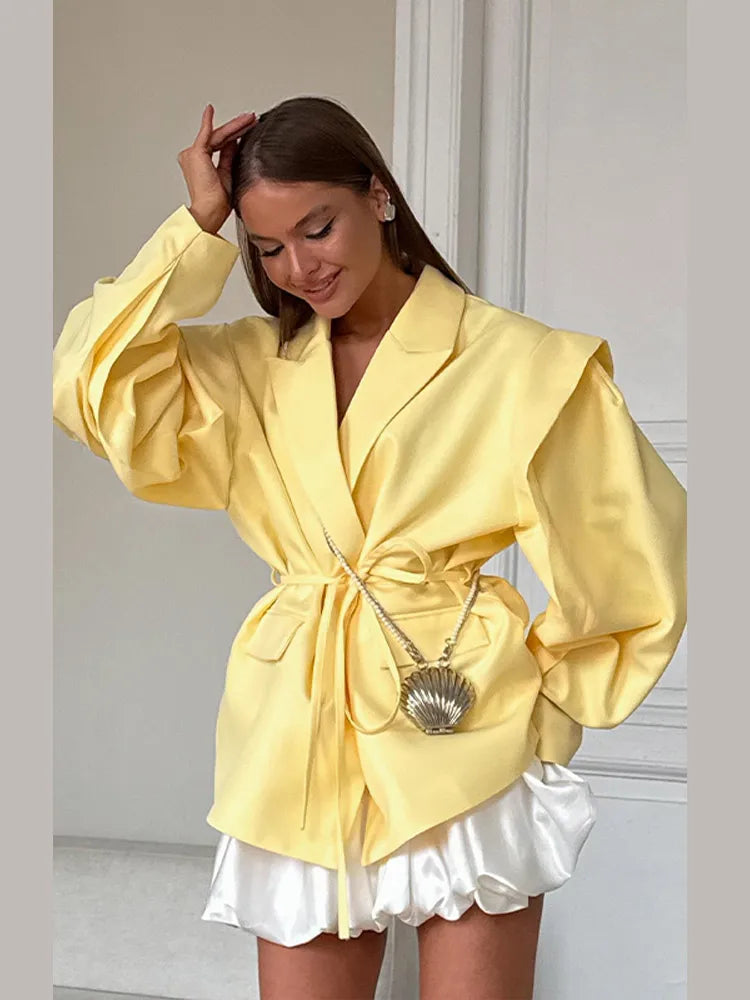 🍒 Blazer with band womens summer jacket with  turn-down collar long sleeve outerwear  oversized coat with pockets chic   women's fashion Overide Ordinary Oversize